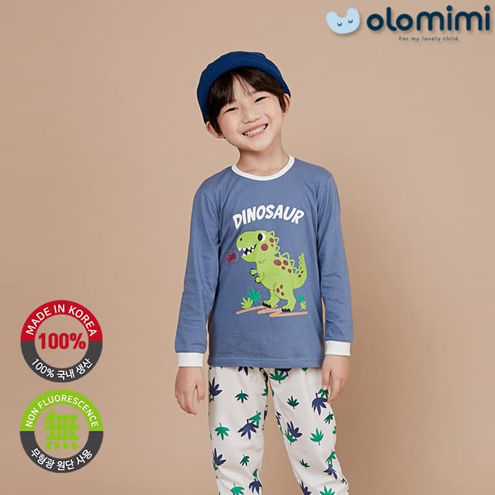 _OLOMIMI_ KOREA 21FW Kids Pajamas_sleepwear_30S SINGLE Long Sleeves_WALKING DINO